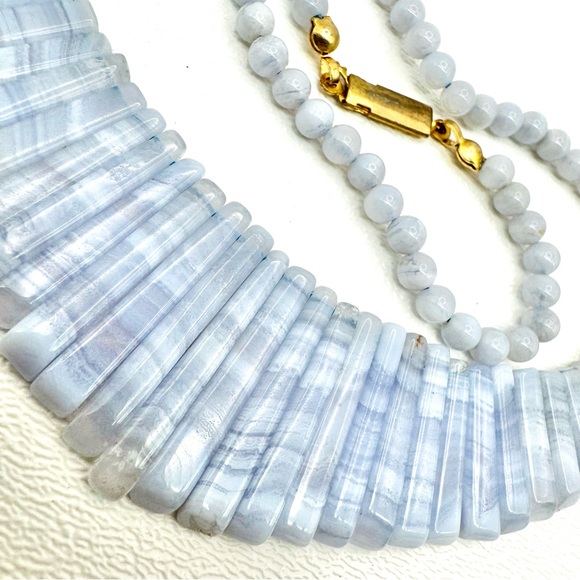 Genuine Blue Lace Agate Necklace Yoga Boho Natural Healing Crystal Gemstone Luxe - Picture 2 of 5